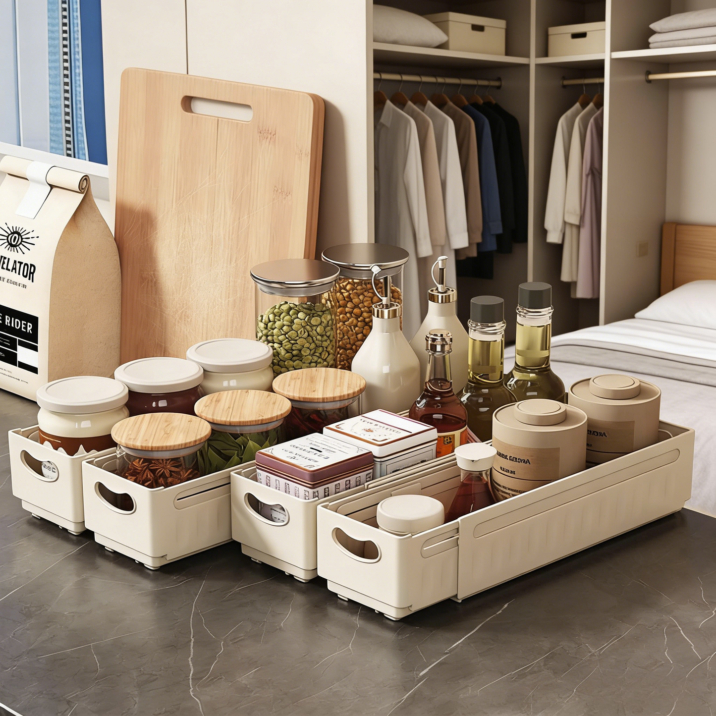 Stretchable Plastic Storage Drawer Organizer for Closet & Kitchen, Adjustable Width Storage Box