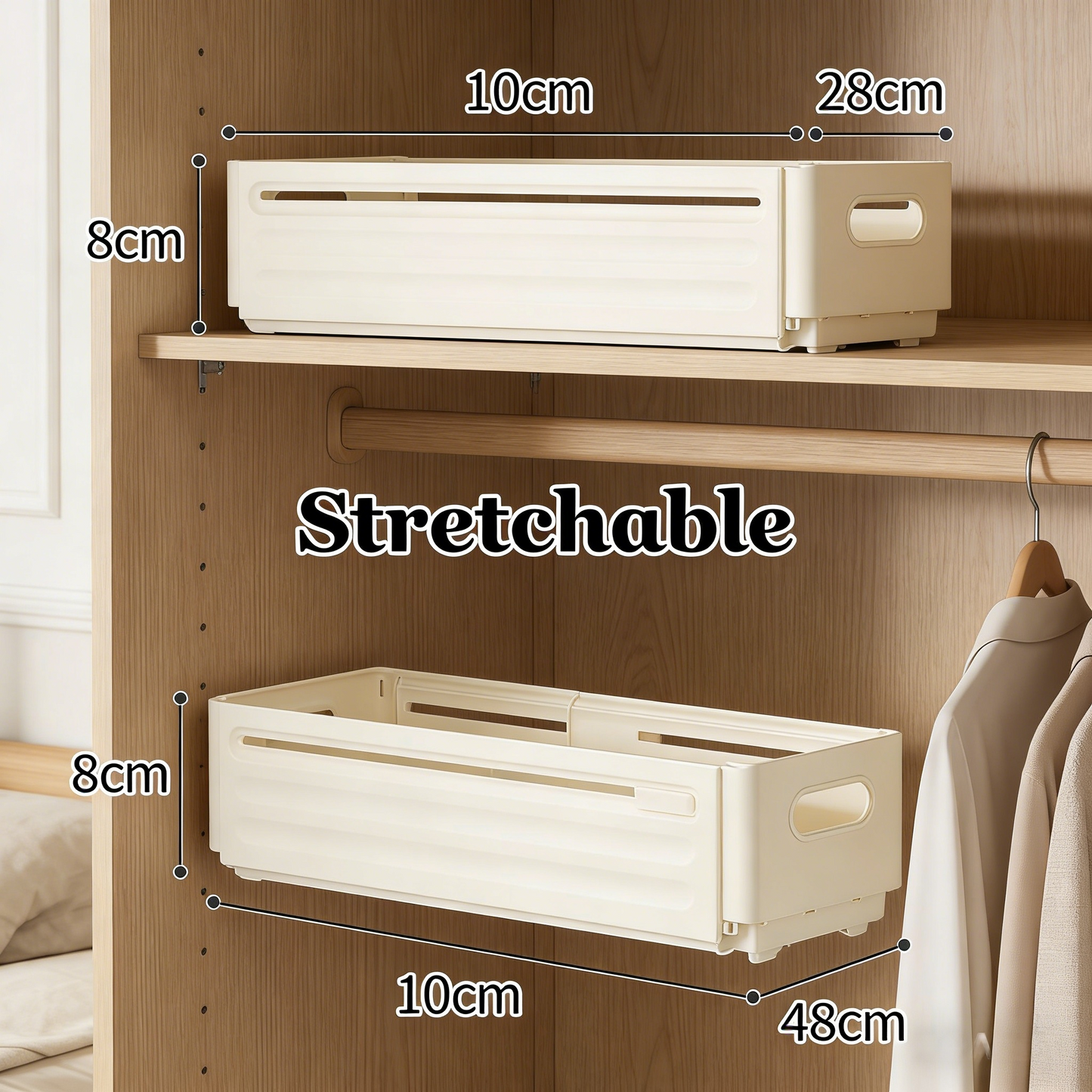 Stretchable Plastic Storage Drawer Organizer for Closet & Kitchen, Adjustable Width Storage Box