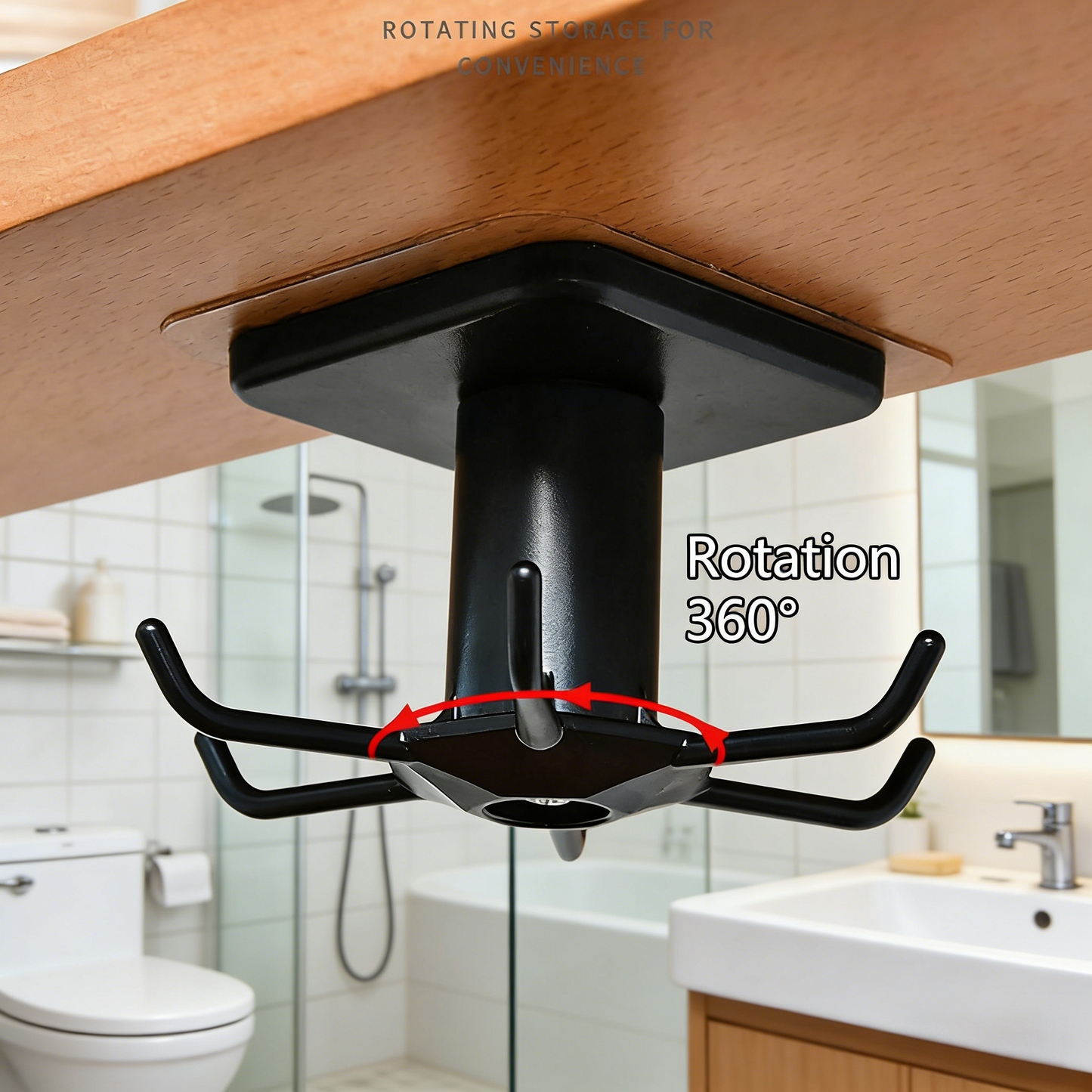 360° Rotating Under-Cabinet Hook Rack, Multi-Purpose Hanging Organizer for Kitchen & Bathroom