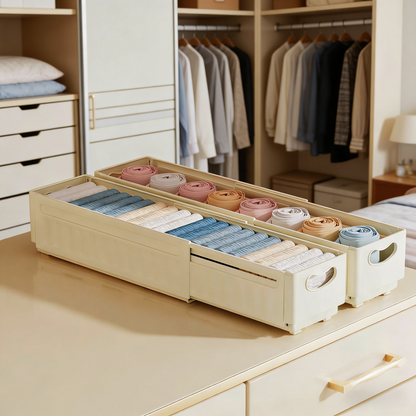 Stretchable Plastic Storage Drawer Organizer for Closet & Kitchen, Adjustable Width Storage Box