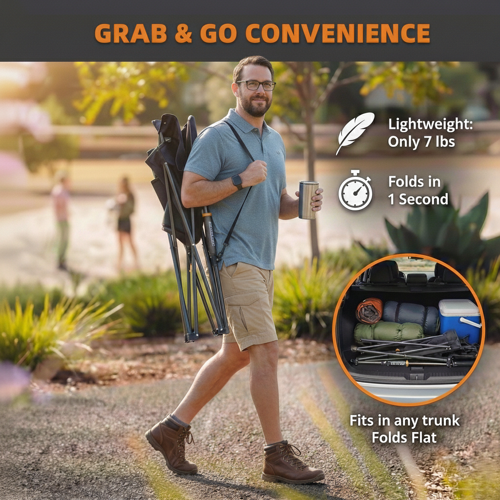 FernHome  Spring-Action Folding Outdoor Rocking Chair, 350 Lbs Capacity Portable Camping Chair with Cup Holder