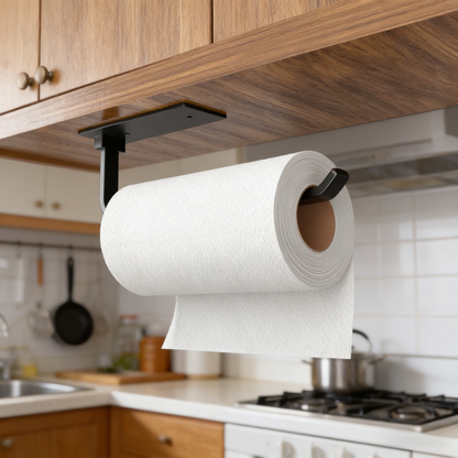 Aluminum Paper Towel Holder, Self-Adhesive & Drilling Mount, Horizontal/Vertical Under Cabinet Organizer