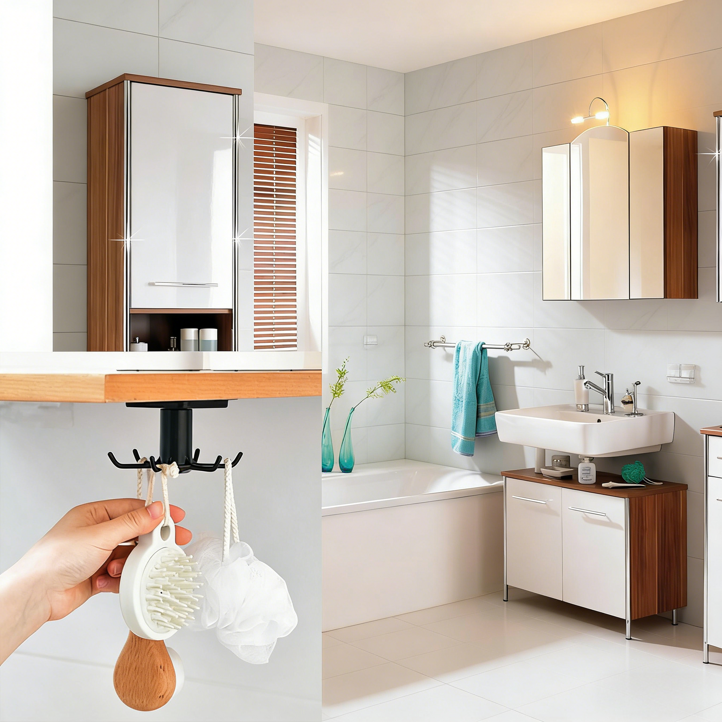 360° Rotating Under-Cabinet Hook Rack, Multi-Purpose Hanging Organizer for Kitchen & Bathroom