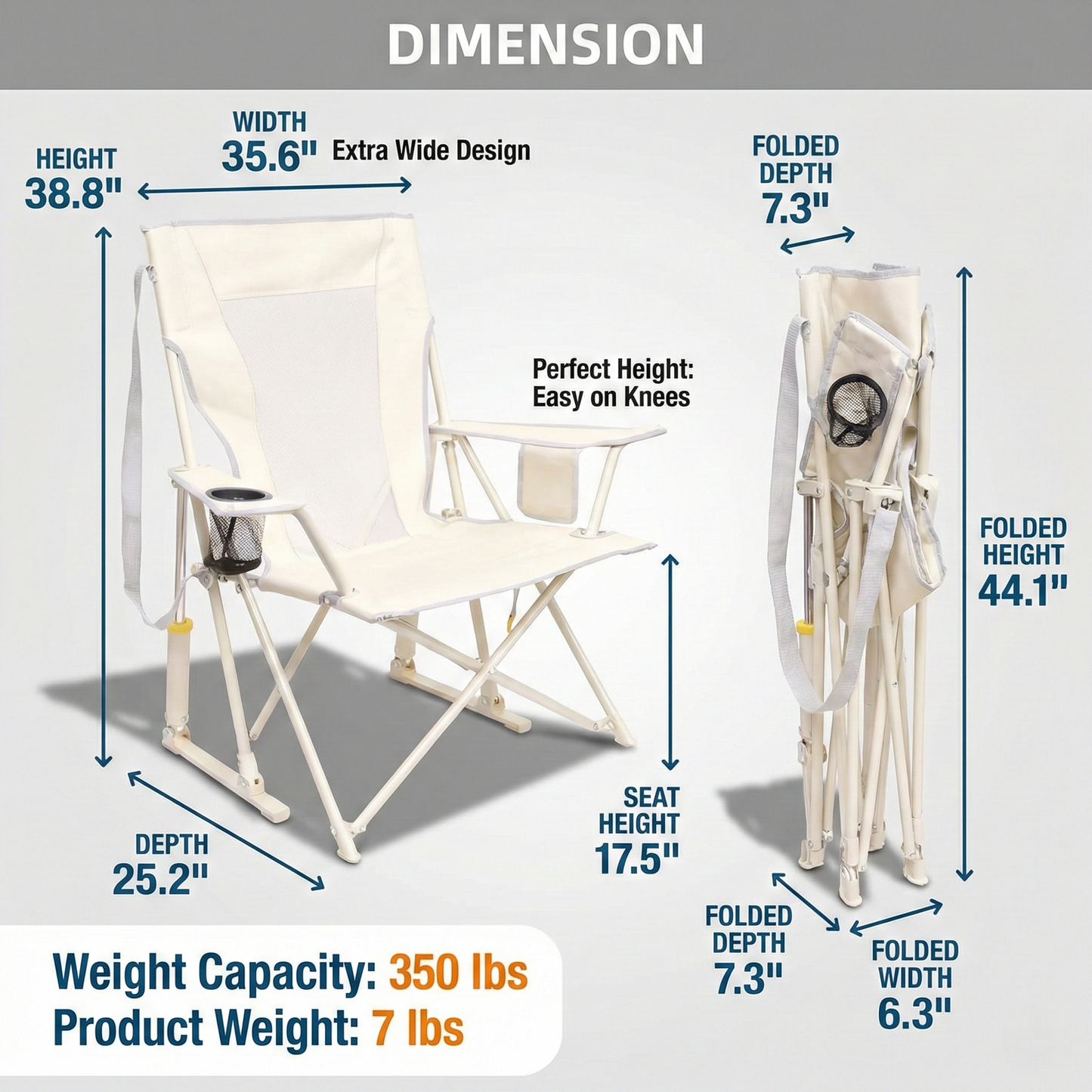 FernHome  Spring-Action Folding Outdoor Rocking Chair, 350 Lbs Capacity Portable Camping Chair with Cup Holder