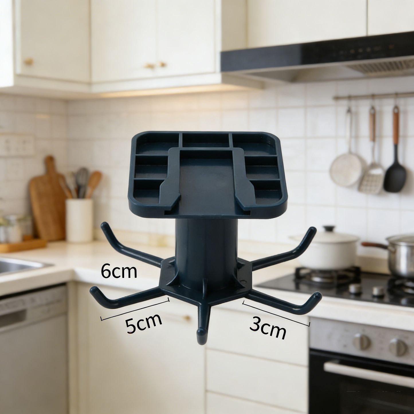 360° Rotating Under-Cabinet Hook Rack, Multi-Purpose Hanging Organizer for Kitchen & Bathroom