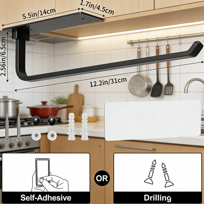 Aluminum Paper Towel Holder, Self-Adhesive & Drilling Mount, Horizontal/Vertical Under Cabinet Organizer