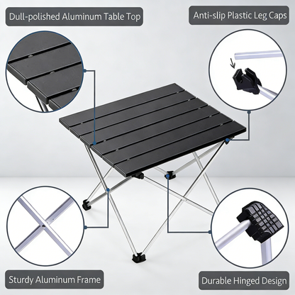 Ultralight Aluminum Folding Camping Table, Compact Portable Low Table with Carry Bag