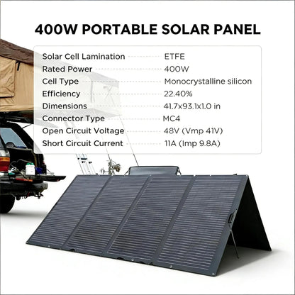 400W Portable Solar Panel, Foldable & IP68 Waterproof with Adjustable Kickstand, Reliable Power for Outdoor Adventures